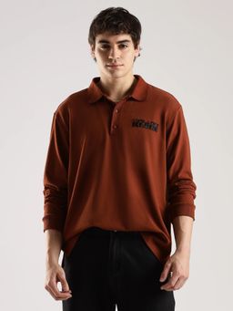 Calvin Klein - Men Rust Embroidered Logo Relaxed Fit Cotton Polo T-Shirt