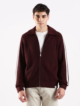 Calvin Klein - Men Striped Relaxed Fit Cotton Maroon Sweater
