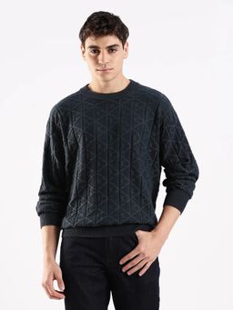 Calvin Klein - Men Quilted Relaxed Fit Cotton Teal Sweater