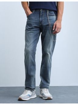 Flying Machine - Men Freddie Slim Straight Fit Whiskered Blue Jeans