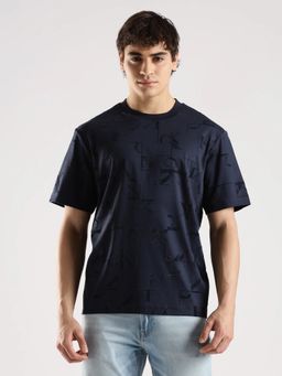 Calvin Klein - Men Navy Blue Logo Relaxed Fit Cotton T-Shirt