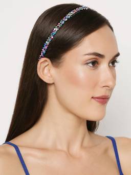 Fabula - Black Crystal Studded Fashion Party Thin Hair Band Head Band