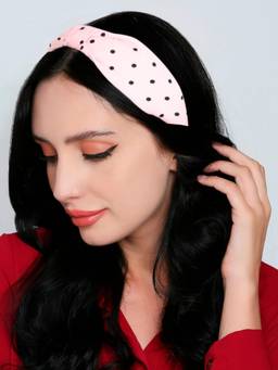 Fabula - Pink Polka Dots Print Knotted Fashion Hair Band Head Band