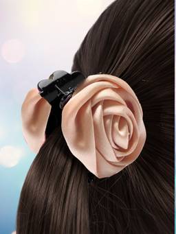 Fabula - Peach Satin Rose Floral Hair Claw Hair Clip