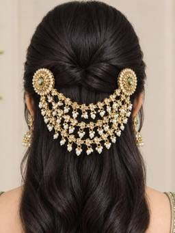 OOMPH - Gold Tone Kundan Floral Design Ethnic Bridal Hair Bun Pin