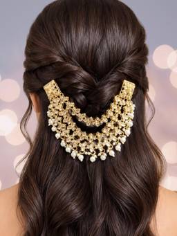 OOMPH - Gold Tone Kundan Floral Design Ethnic Bridal Hair Bun Pin