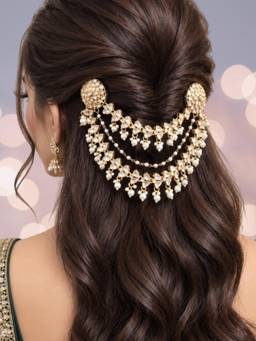 OOMPH - Gold Tone Kundan Floral Design Ethnic Bridal Hair Bun Pin