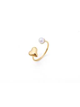 Veli Jewels - Dainty Pearl Heart Ring 18K Gold Plated