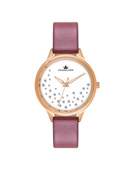 Franklord - Split Diamond Series Analog Watch for Women Gold Dial Leather Strap Wrist Watch (M)