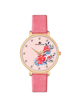 Franklord - Floral Series Analog Round Shape Peach Dial Trendy Watch for Women (M)