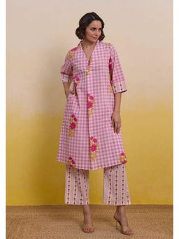 Tara-C-Tara - Pink Gingham Floral Printed Co-Ord Set