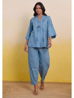 Tara-C-Tara - Frost Blue Embroidered Co-Ord Set
