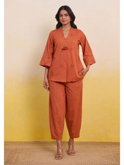 Tara-C-Tara - Burnt Orange Embroidered Co-Ord Set
