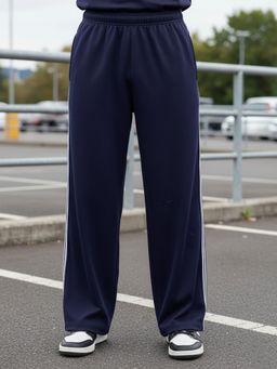 Obaan - Men Fleece Navy Blue Solid Regular Fit Track Pant