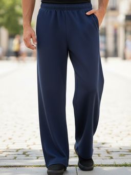 Obaan - Men Fleece Navy Blue Mid Waist Regular Fit Track Pant