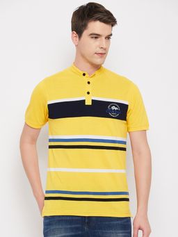 Club York - Men Yellow Striper Henley Collar T-Shirt