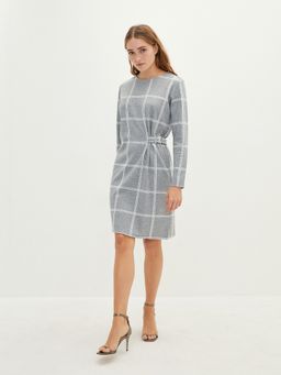 LC WAIKIKI - Crew Neck Checked Long Sleeve Womens Dress