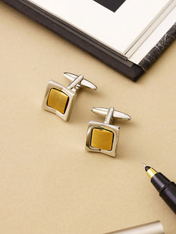Shaze - Rose Gold And Silver Rhodium-Plated Seesaw Square Cufflinks