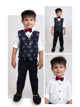 Little Collars - Navy Blue Printed Shirt and Trouser with Jacket (Set of 5)
