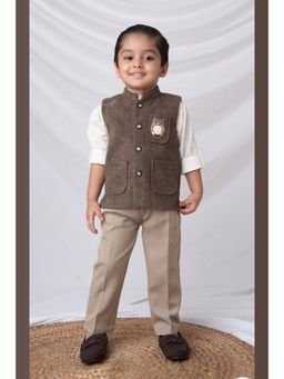 Little Collars - Brown Shirt and Trouser with Jacket for Boys (Set of 3)