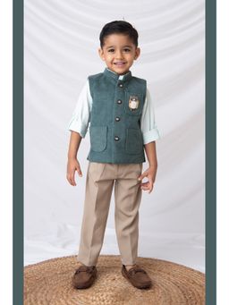 Little Collars - Green Shirt and Trouser with Jacket for Boys (Set of 3)