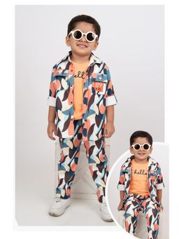 Little Collars - Boys Peach Abstract Printed Bright Airport Co-Ord (Set of 3)