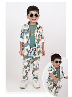 Little Collars - Boys Green Abstract Printed Bright Airport Co-Ord (Set of 3)