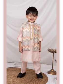 Little Collars - Boys Pink Embroidered Ethnic Nehru Jacket Kurta & Pajama (Set of 3)