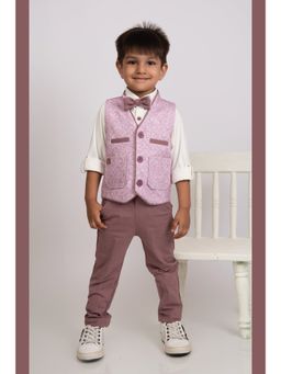 Little Collars - Smart Digital Printed Waistcoat with Bow- Lavender (Set of 4)