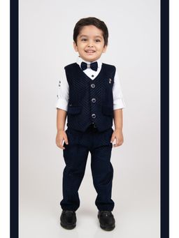 Little Collars - Elegant Velvet Suede Patterned Partywear Jacket Navy Blue (Set of 5)