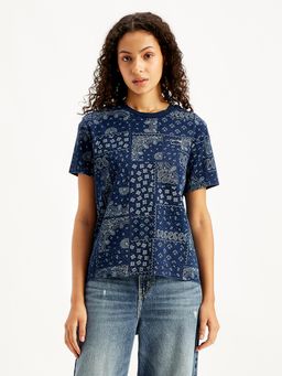 Levi's - Womens Navy Blue Paisley Straight Fit T-Shirt