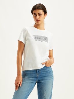 Levi's - Womens White Brand Logo Straight Fit T-Shirt
