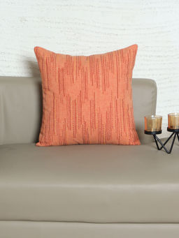 Zeba World - Cushion Cover with Abstract Lines Embroidery And Applique Orange (16x16 Inches)