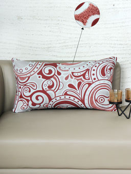 Zeba World - Cushion Cover Floral Print with Hand Embroidery Rust Red (One Size)