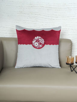 Zeba World - Velvet Cushion Cover with Patchwork with Floral Embroidery Grey (16x16 Inches)