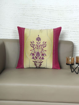 Zeba World - Cushion Cover Patch with Floral Hand Embroidery Multicolor (16x16 Inches)