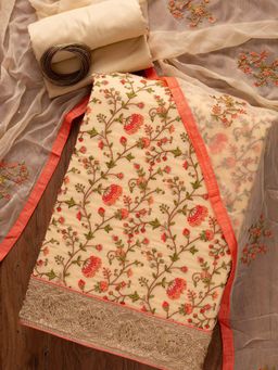 Koskii - Gold Zariwork Georgette Semi-Stitched Salwar Suit (Set of Three)