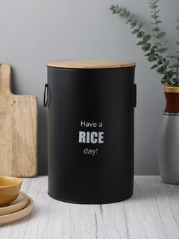 VarEesha - Ardura Black Metal Rice Container With Wooden Lid