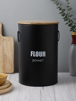 VarEesha - Ardura Black Metal Flour Container With Wooden Lid