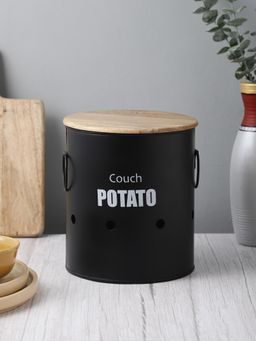 VarEesha - Ardura Black Metal Potato Container With Wooden Lid