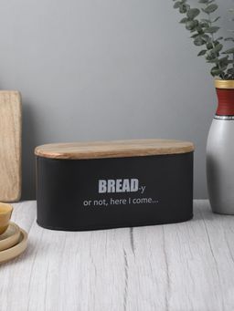 VarEesha - Ardura Black Metal Bread Box With Wooden Lid