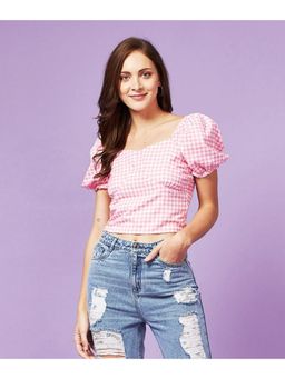 CAMLA - Pink Checks Sweetheart Crop Top Pink