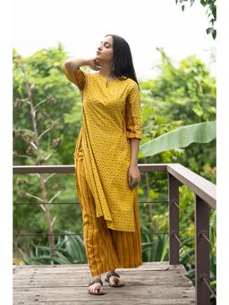 JITI - Mustard Kesari Printed Kurta with Palazzo (Set of 2)