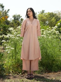 JITI - Peach Rumi Self Design Kurta with Palazzo (Set of 2)