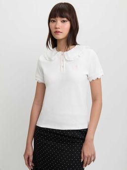 Pomelo - Lace Trim Top - White