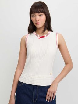 Pomelo - Bow Knit Top - White