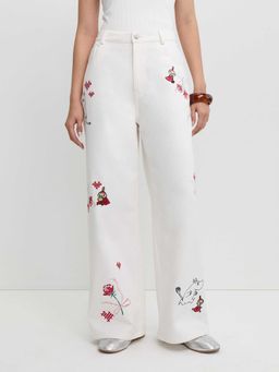 Pomelo - x Moomin Embroidered Wide-Leg Jeans - White