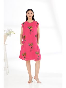 Nikasha - Fuchsia Hand Painted Banana Tree Print Shift Dress