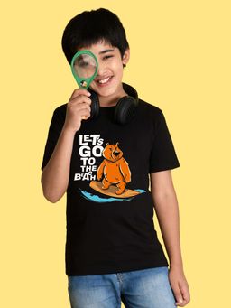 Nusyl - Boys Black Let's Go To The Beach Text Printed T-shirt