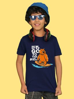 Nusyl - Boys Navy Blue Let's Go To The Beach Text Printed T-shirt